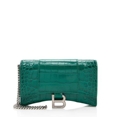 Balenciaga Shiny Croc Embossed Calfskin Hourglass Wallet on Chain Bag