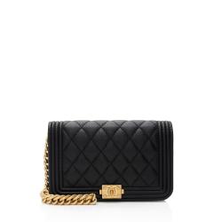 Chanel Caviar Leather Boy Clutch with Chain