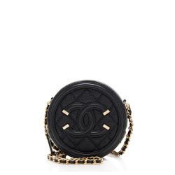 Chanel Caviar Leather CC Filigree Round Clutch with Chain