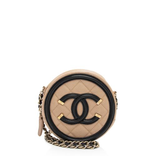 Chanel Caviar Leather CC Filigree Round Clutch with Chain - FINAL SALE