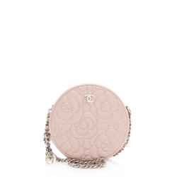 Chanel Lambskin Camellia Round Clutch with Chain