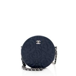 Chanel Lambskin Camellia Round Clutch with Chain