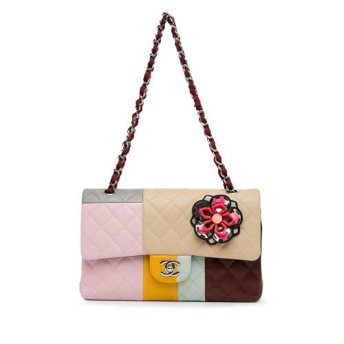 Chanel Medium Classic Color Block Lambskin Flower Double Flap