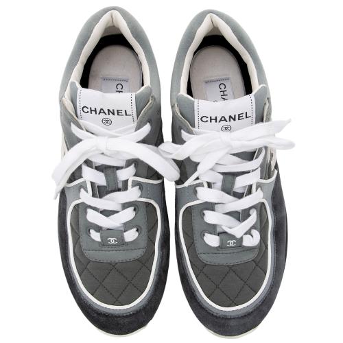 Chanel Quilted Suede CC Sneakers - Size 10 / 40