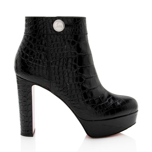 Christian Louboutin Croc Embossed Leather Janis Boots - Size 10 / 40