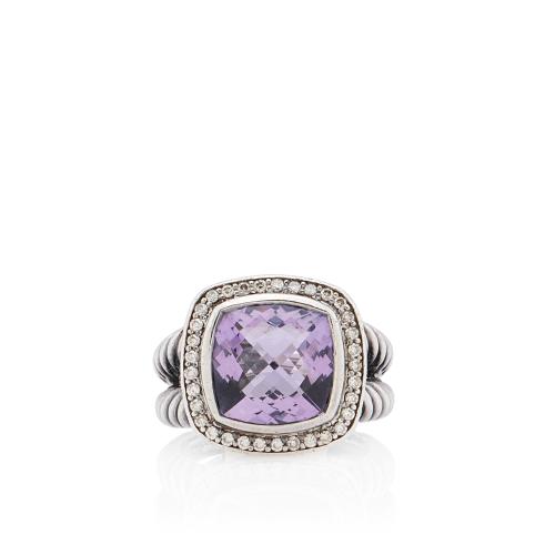 David Yurman Sterling Silver Diamond Amethyst 7mm Petite Albion Ring - Size 6