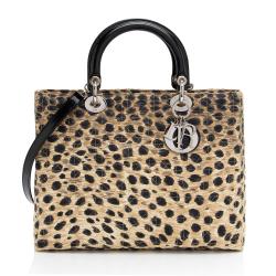 Dior Vintage Canvas Leopard Lady Dior Large Tote