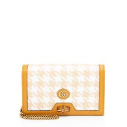 Gucci Calfskin Raffia Bamboo Diana Mini Chain Crossbody