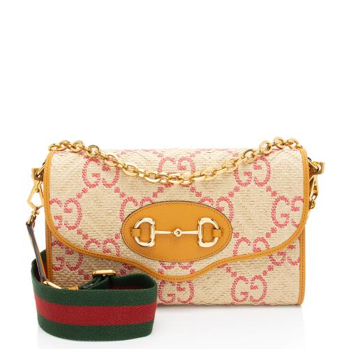 Gucci GG Raffia Horsebit 1955 Small Shoulder Bag