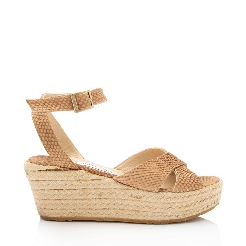 Jimmy Choo Python Embossed Leather Phoenix Wedge Espadrilles - Size 9 / 39