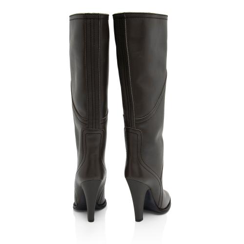 Saint Laurent Aragona Leather Kensington Knee High Boots - Size 7.5 / 37.5