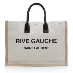 Saint Laurent Canvas Calfskin Rive Gauche Large Tote