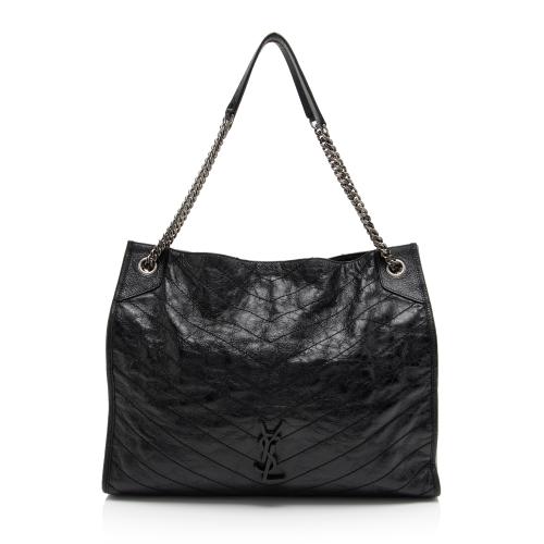 Saint Laurent Crinkled Calfskin Monogram Niki Large Shopping Tote