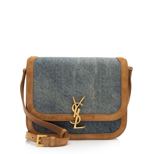 Saint Laurent Denim Suede Monogram Solferino Medium Shoulder Bag