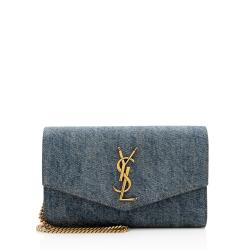 Saint Laurent Denim Monogram Uptown Wallet on Chain Bag