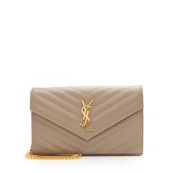 Saint Laurent Matelasse Grain de Poudre Monogram Chain Wallet