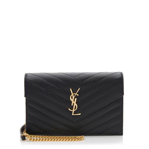 Saint Laurent Matelasse Grain de Poudre Monogram Envelope Chain Wallet