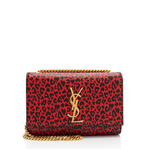 Saint Laurent Leopard Heart Print Leather Monogram Kate Small Shoulder Bag