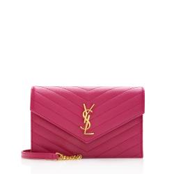 Saint Laurent Matelasse Grain de Poudre Monogram Envelope Chain Wallet