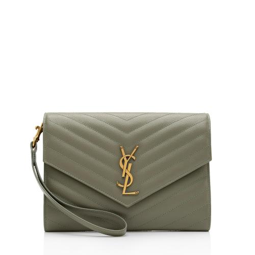 Saint Laurent Matelasse Grain de Poudre Monogram Envelope Pouch