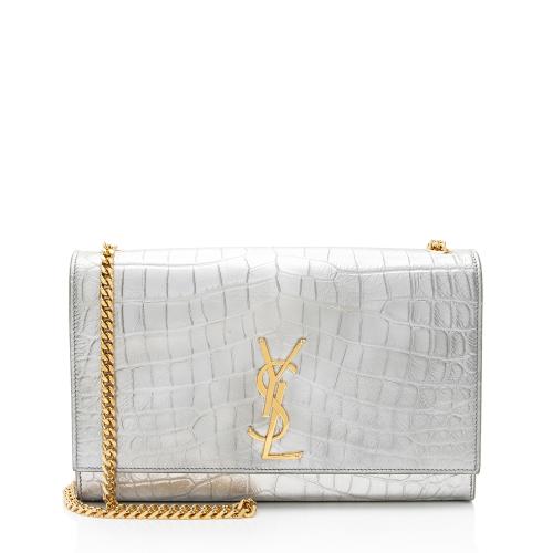 Saint Laurent Metallic Croc Embossed Leather Monogram Kate Medium Shoulder Bag