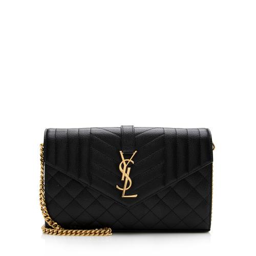 Saint Laurent Mixed Matelasse Grain de Poudre Monogram Chain Wallet