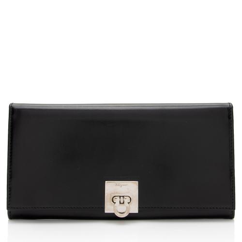 Salvatore Ferragamo Shiny Calfskin Gancini Long Wallet - FINAL SALE